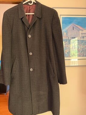 Ulbricht Dark Brown Wool-Blend Pea Coat with Notch Collar